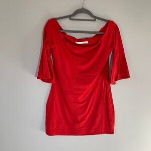 Susana Monaco red bell sleeve long lines fitted blouse top knit top shirt‎